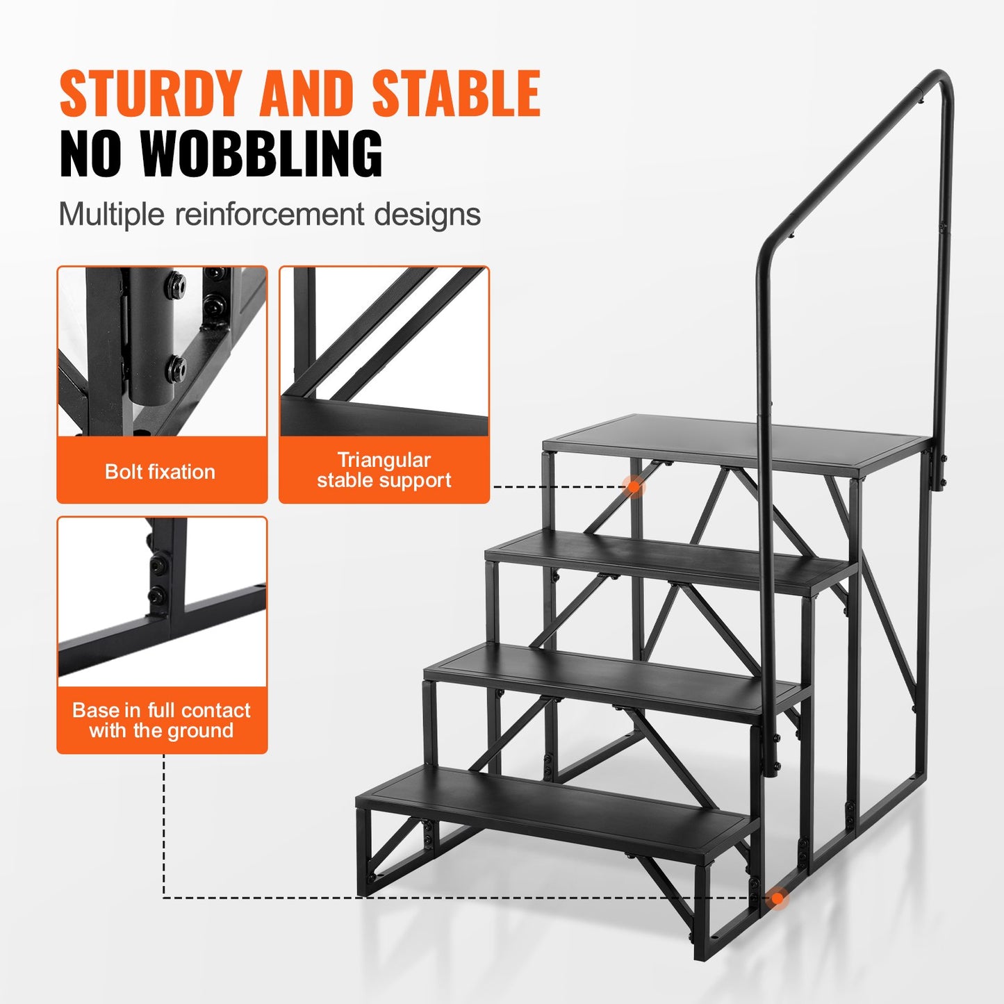 VEVOR RV Steps, 4-Step RV Stairs, 199.58KGS Load Capacity, Thickened Carbon Steel,