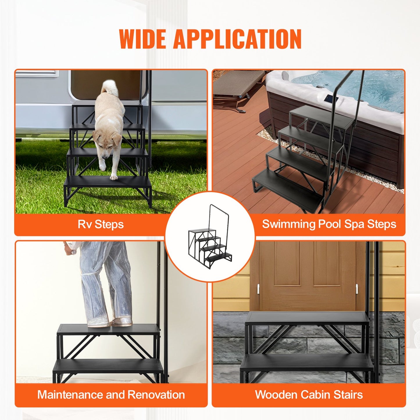 VEVOR RV Steps, 4-Step RV Stairs, 199.58KGS Load Capacity, Thickened Carbon Steel,