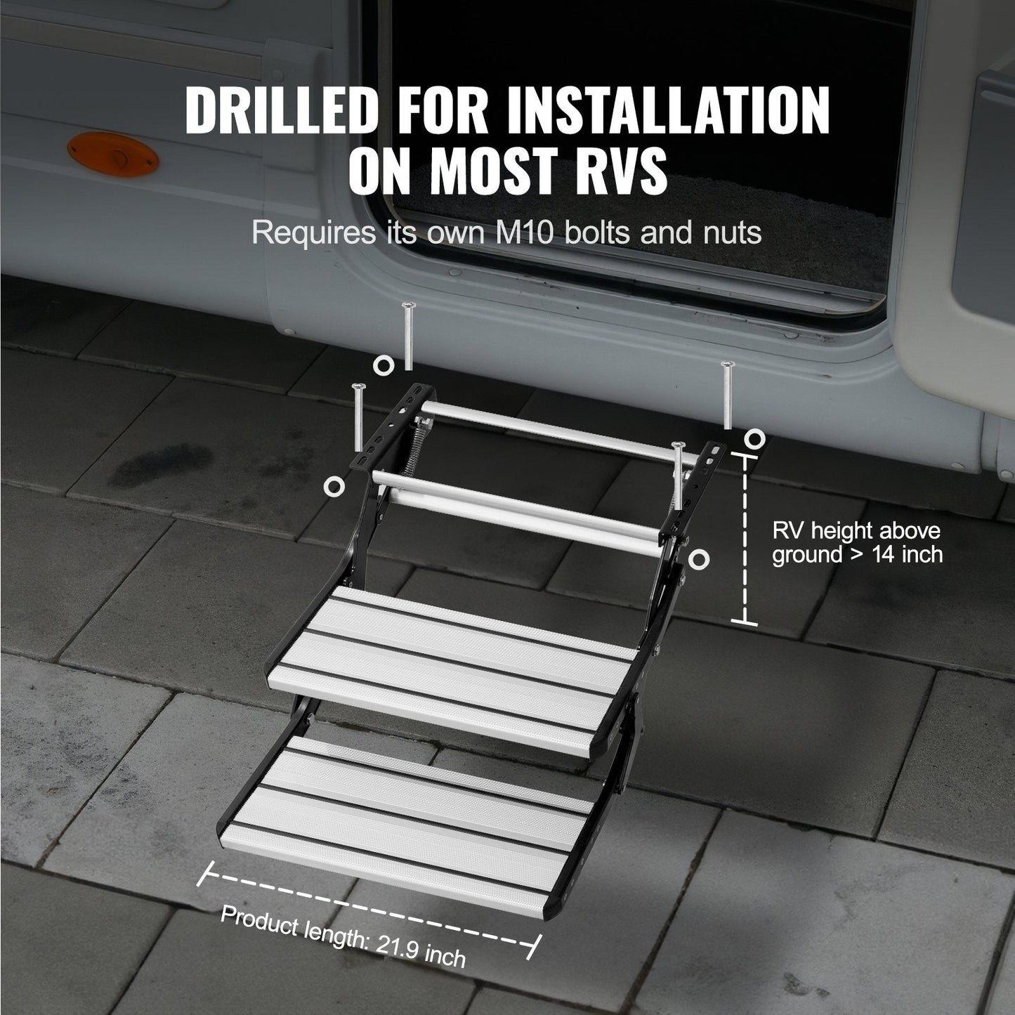 Manual Retractable 2-Step RV Stairs, 199.58 kg Capacity, Foldable & Non-Slip