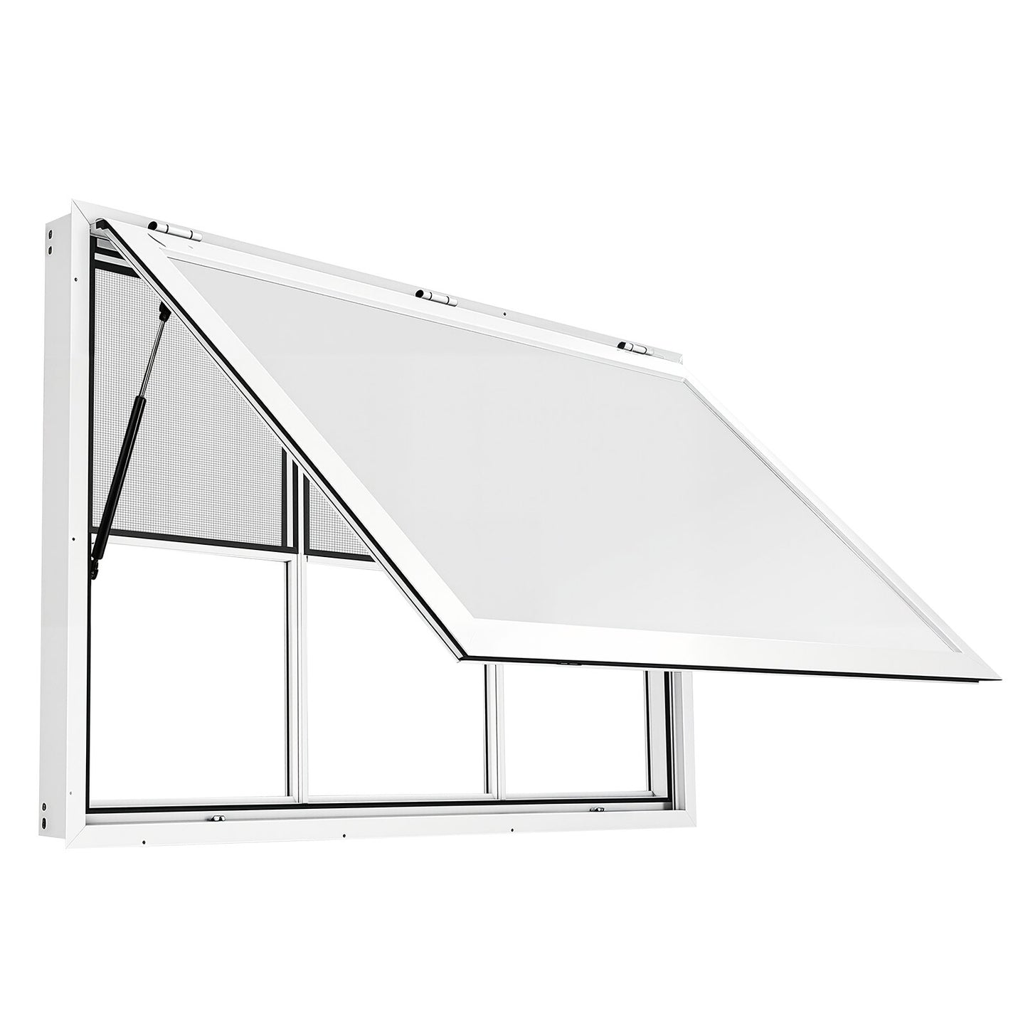 Concession Window 1524x915mm Aluminum Alloy Service Window, for Food Truck, Up to 85 Degrees Stand Serving w/ 3 Fixed & 3 Sliding Windows, Awning Door and Drag Hook, Rainwater Resistant