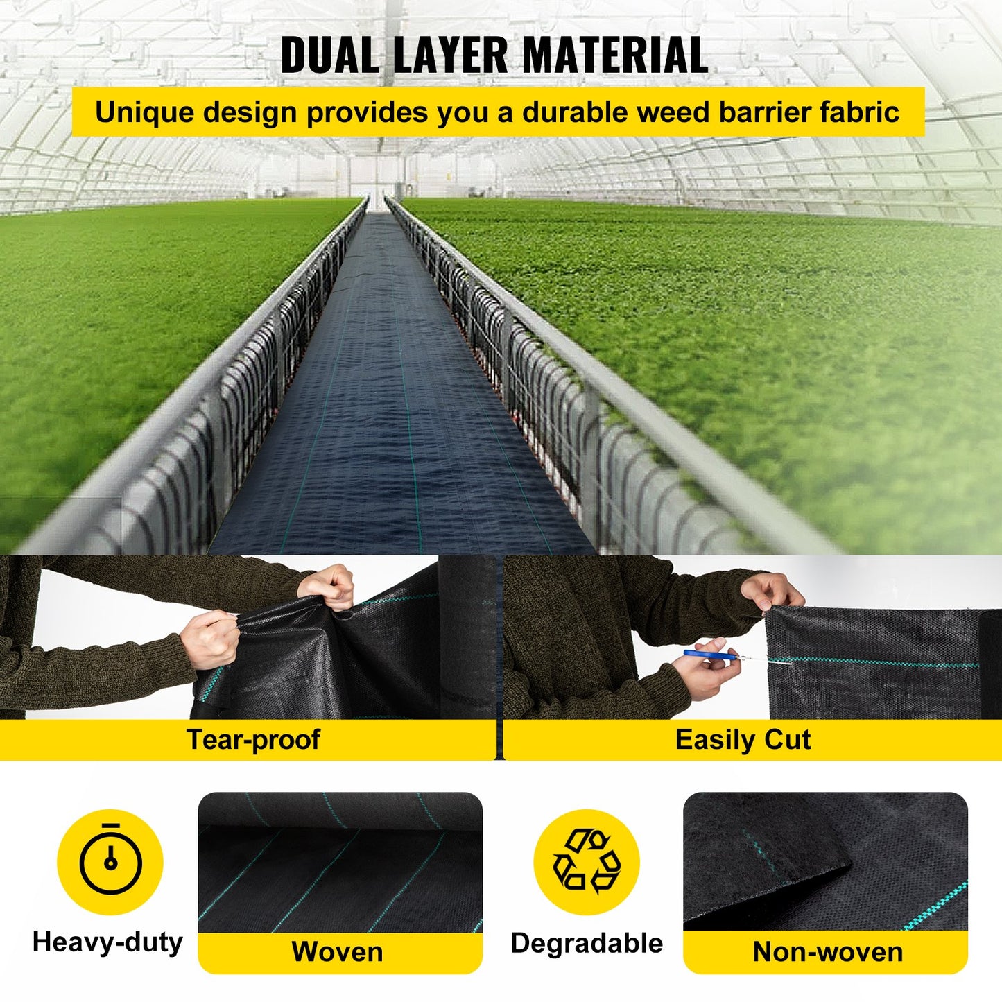 VEVOR Woven Ground Cover Weed Barrier 5.8oz Landscape Fabric 4'x 100' Garden Mat