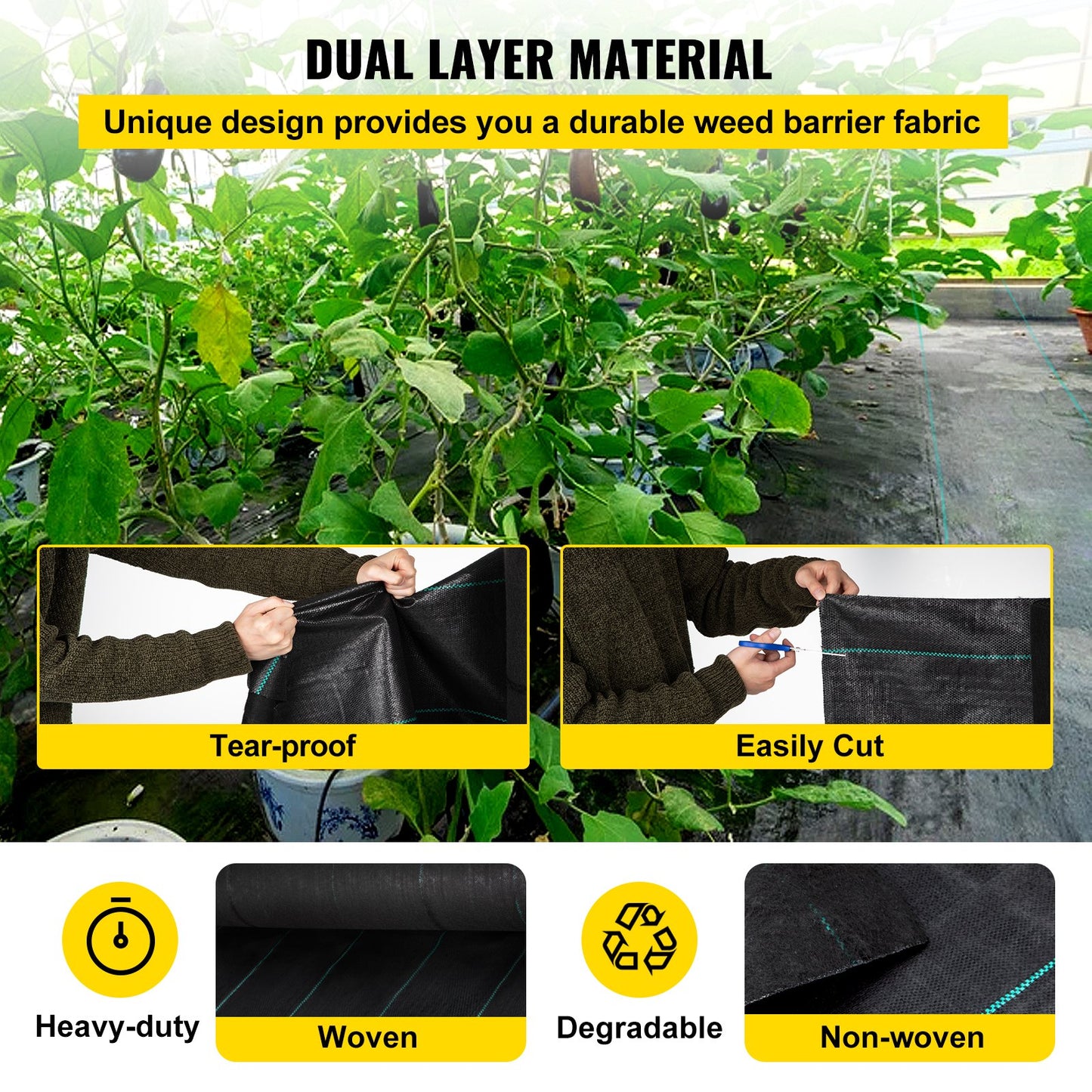 VEVOR Weed Barrier, 5.8oz Landscape Fabric, 4ft x 300ft Cover Mat Heavy Duty Woven
