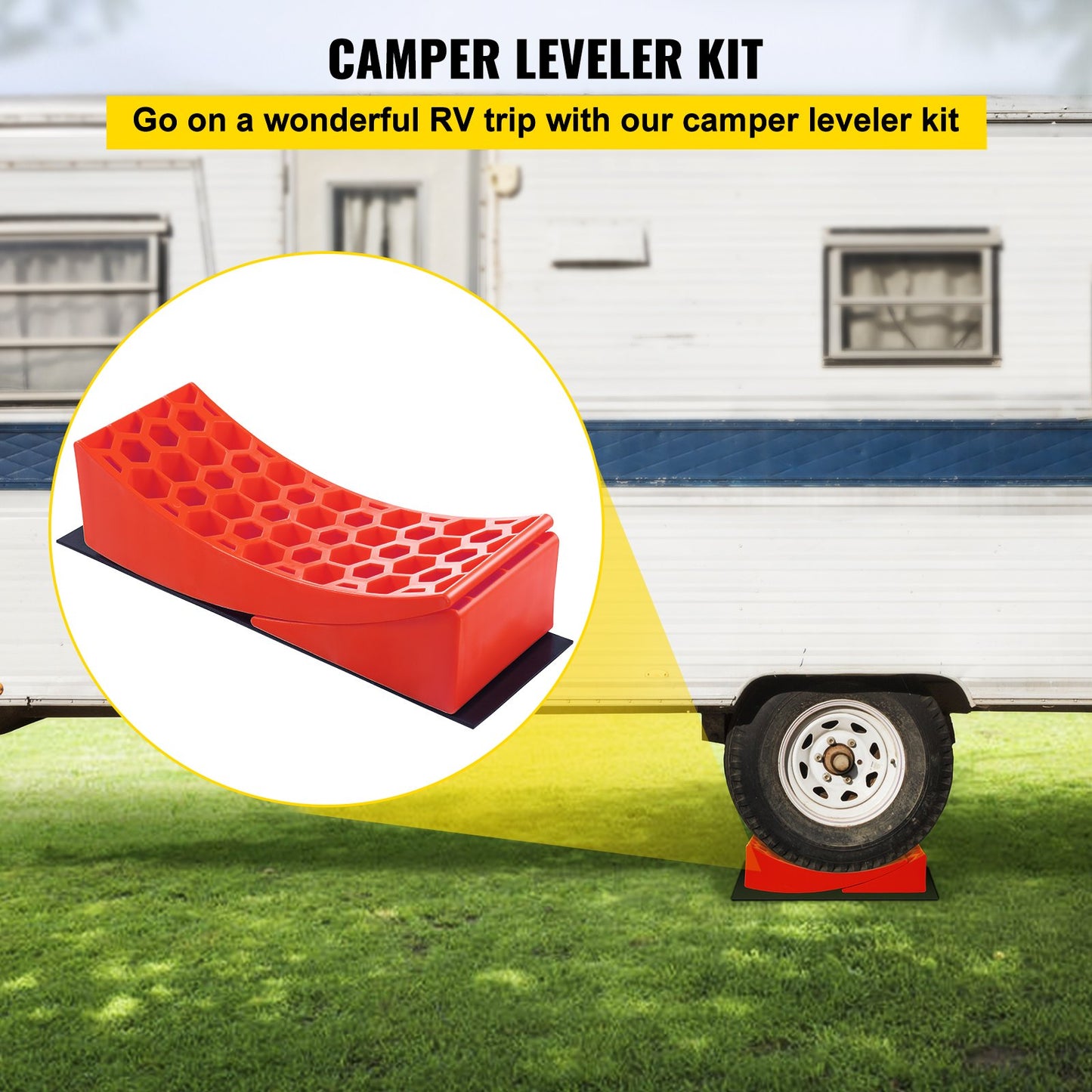 VEVOR Camper Leveler, 14 Pack, HDPE RV Leveling Blocks, Includes Two Curved Levelers,