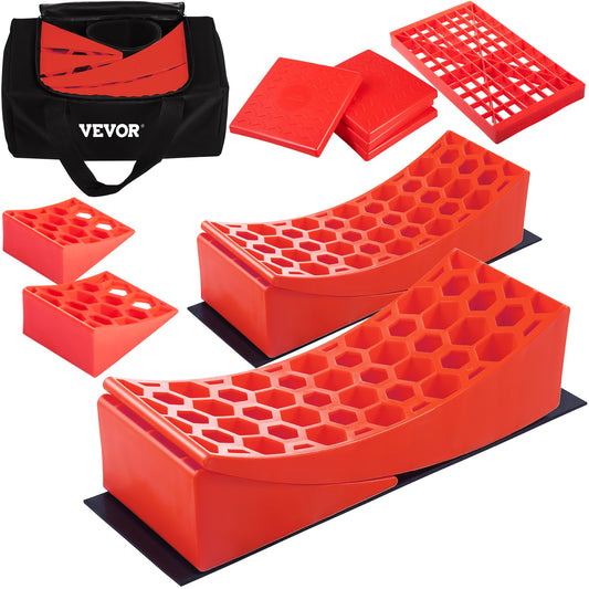 VEVOR Camper Leveler, 14 Pack, HDPE RV Leveling Blocks, Includes Two Curved Levelers,