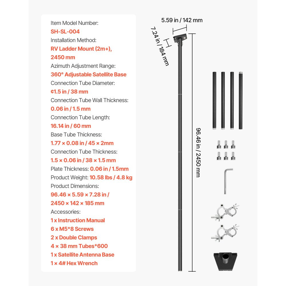 VEVOR Starlink RV Ladder Mount 360°Adjustable Extra Long Starlink for Gen 3