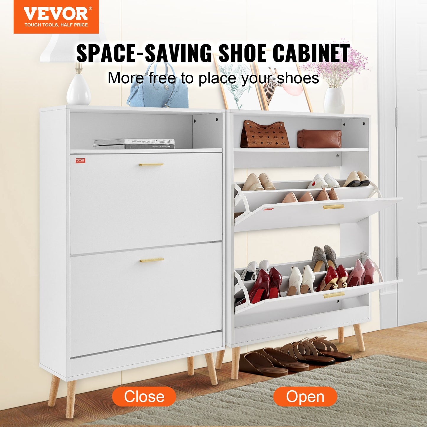 VEVOR Shoe Cabinet with 2 Flip Drawers, Shoe Storage Cabinet for Entryway, Free