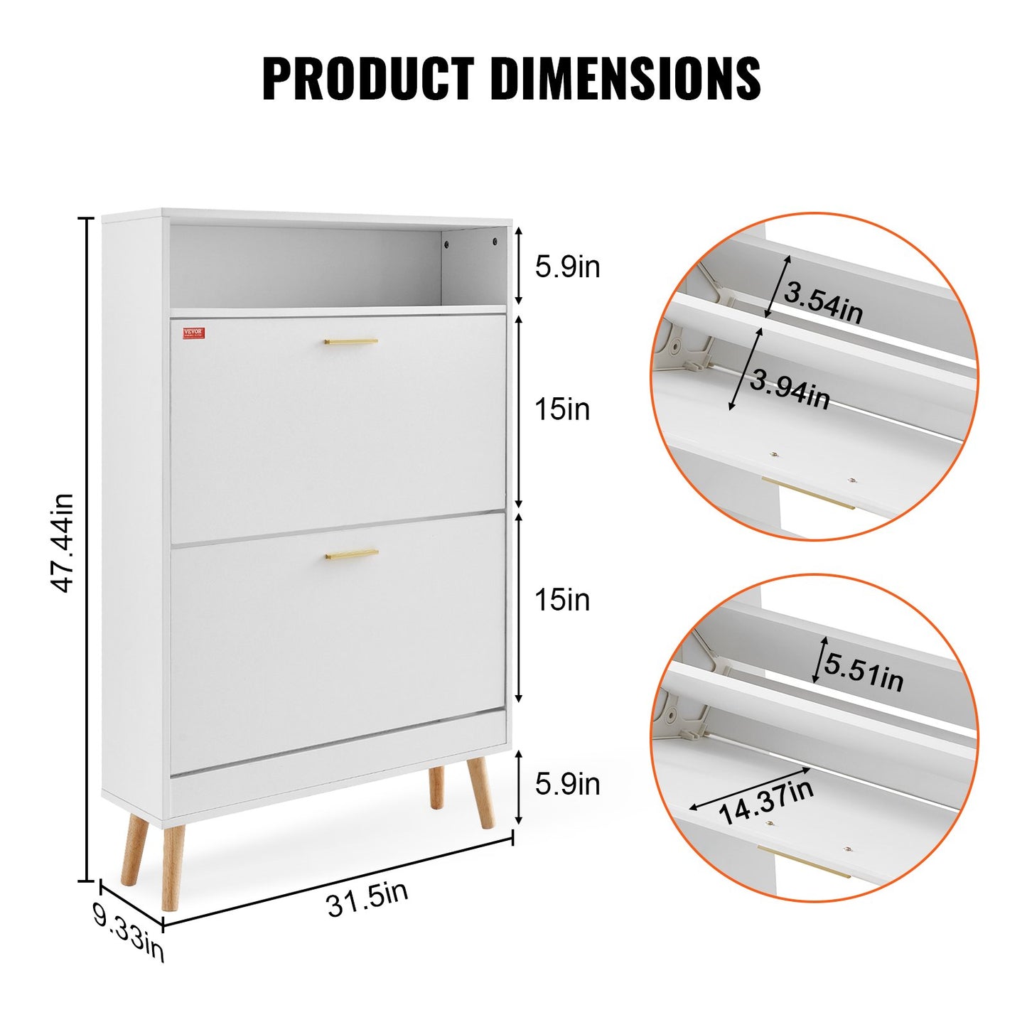 VEVOR Shoe Cabinet with 2 Flip Drawers, Shoe Storage Cabinet for Entryway, Free