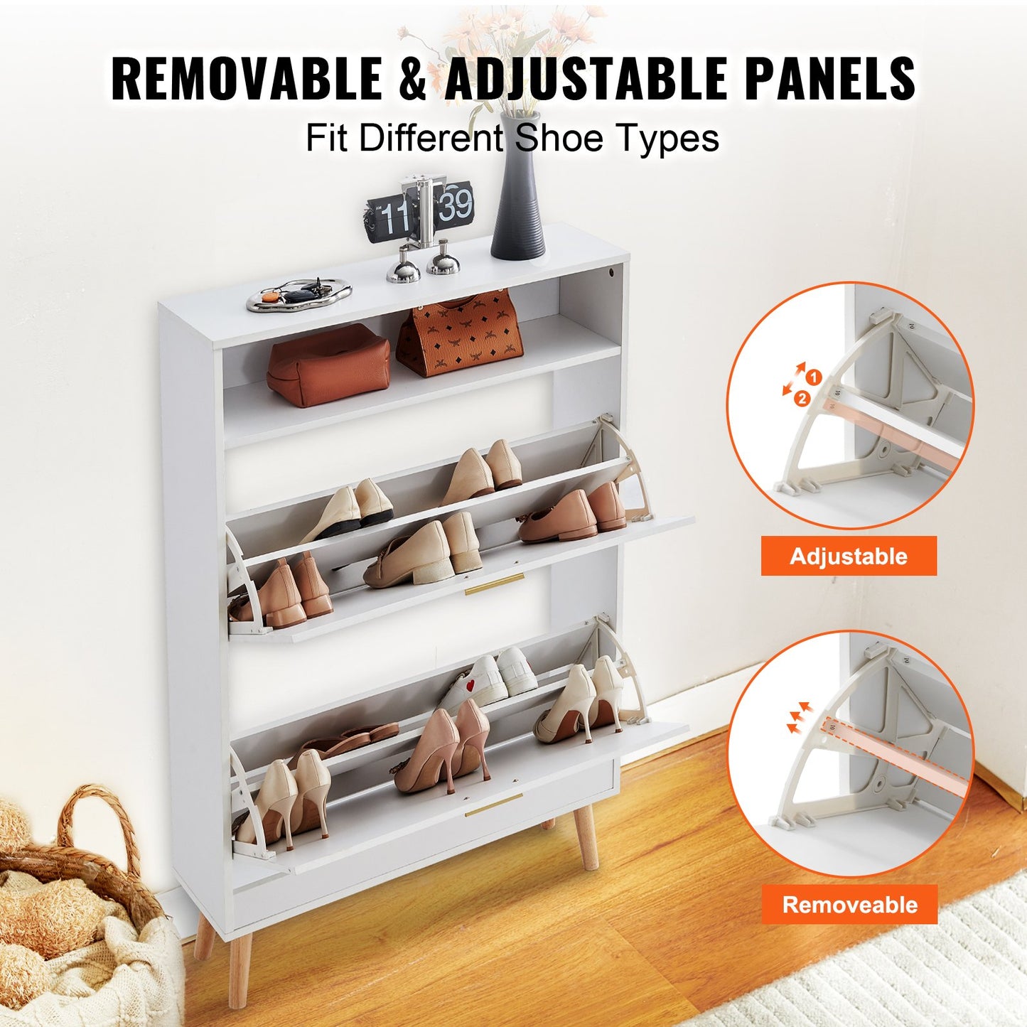 VEVOR Shoe Cabinet with 2 Flip Drawers, Shoe Storage Cabinet for Entryway, Free