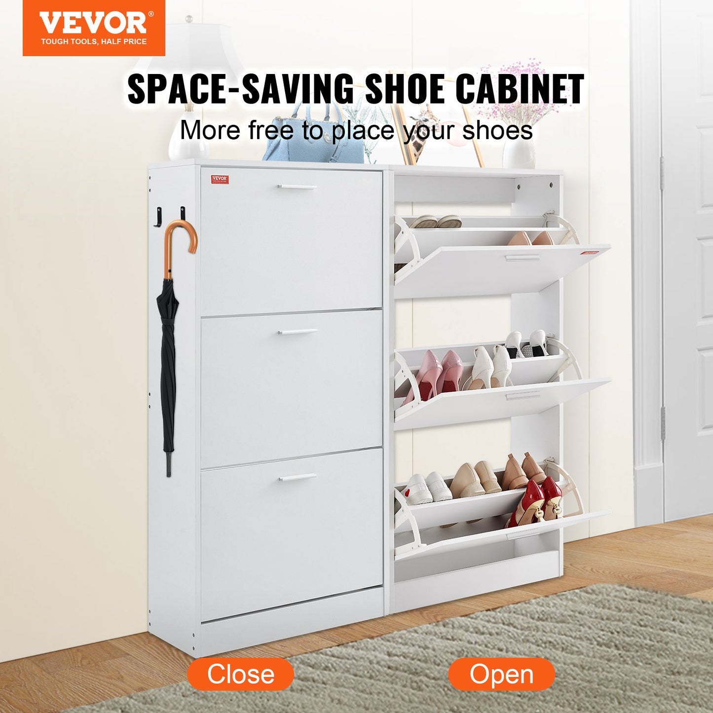 VEVOR Shoe Cabinet with 3 Flip Drawers, Shoe Storage Cabinet for Entryway, 23.6
