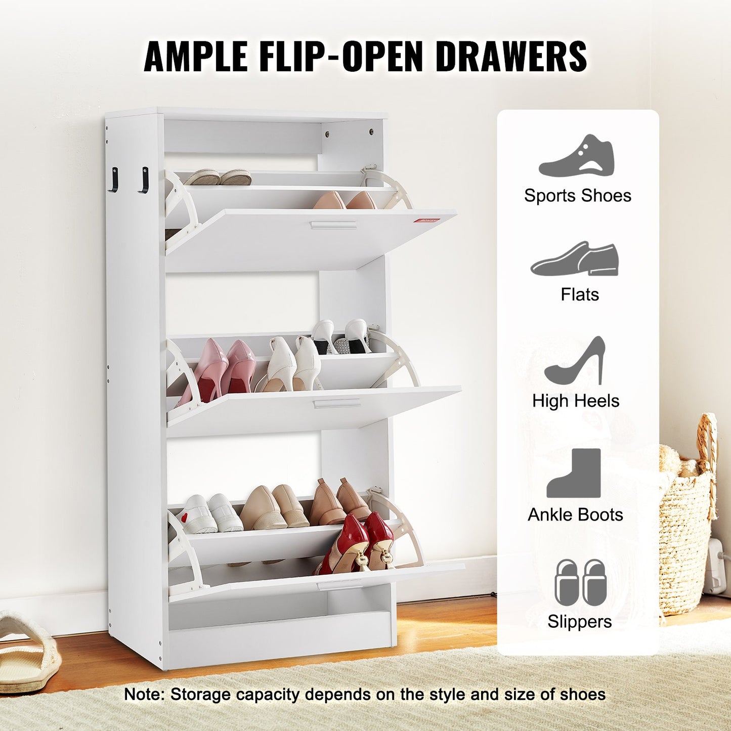 VEVOR Shoe Cabinet with 3 Flip Drawers, Shoe Storage Cabinet for Entryway, 23.6