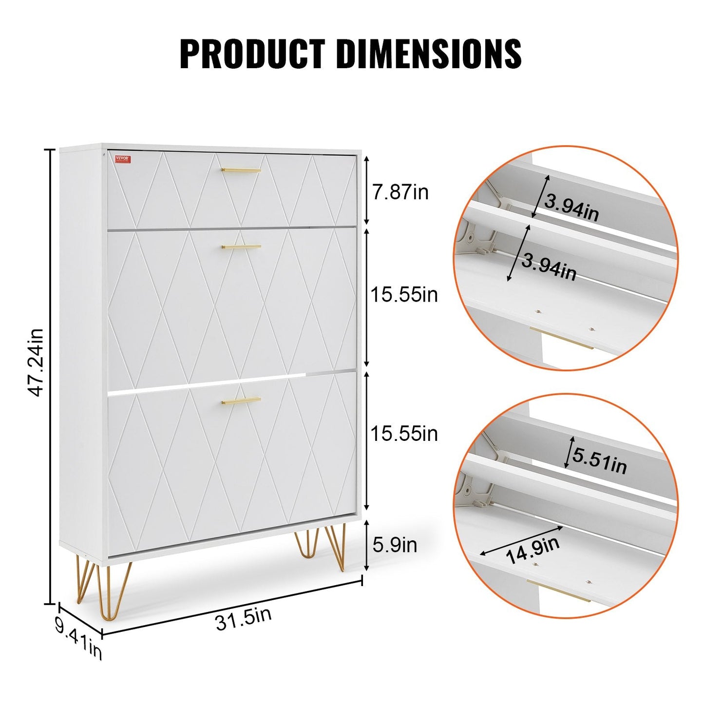 Three-Drawer Shoe Cabinet for Entryway, Free-Standing Space-Saving Organizer