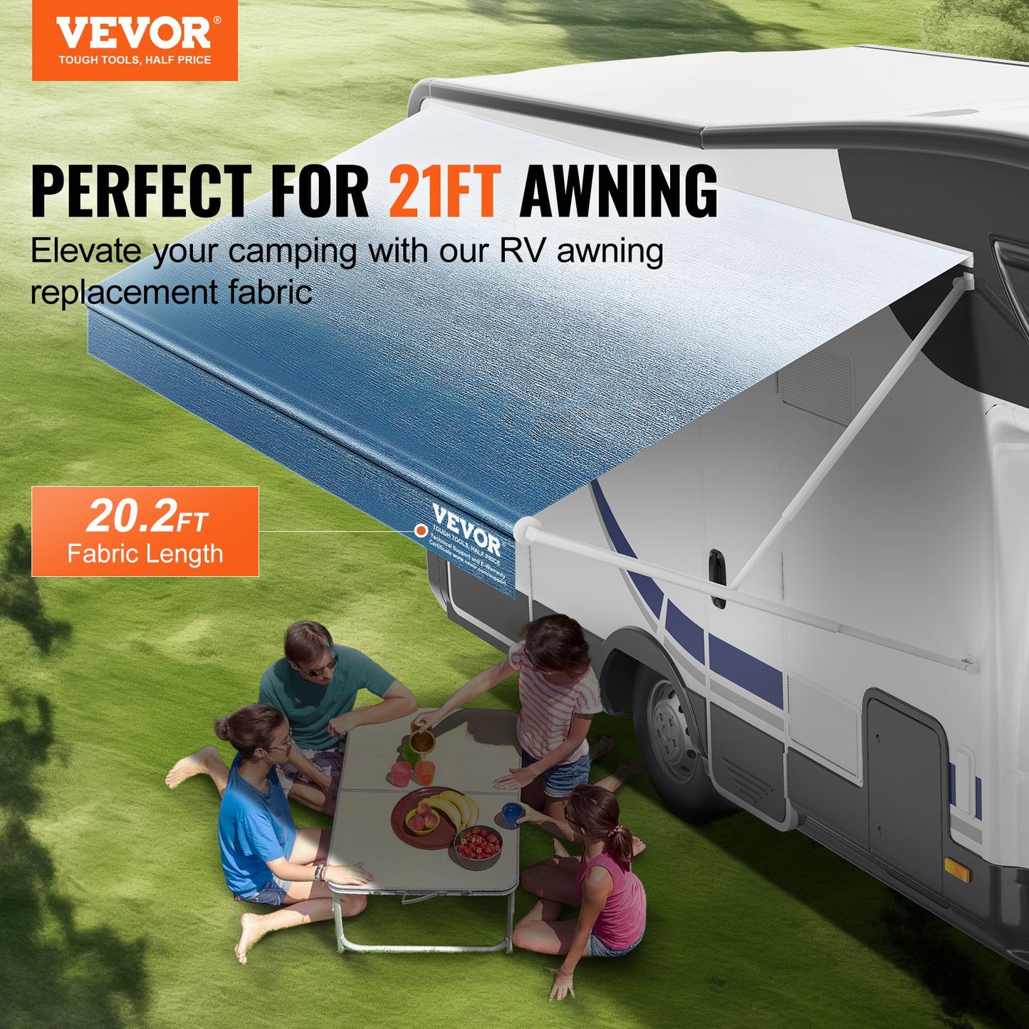 VEVOR RV Awning Fabric Replacement, 6.15m Fabric Length for 6.4m Awning, Heavy Duty