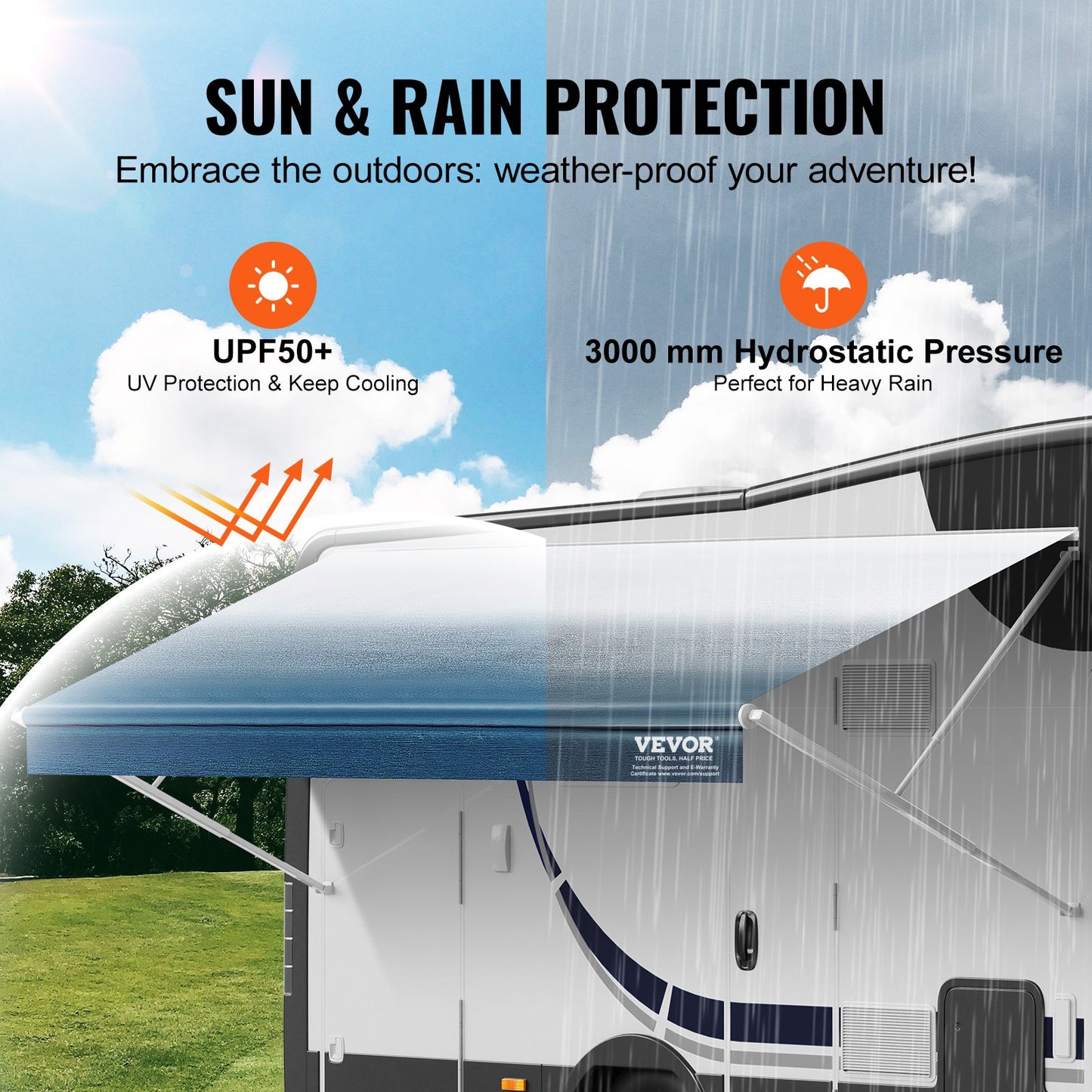 VEVOR RV Awning Fabric Replacement, 6.15m Fabric Length for 6.4m Awning, Heavy Duty