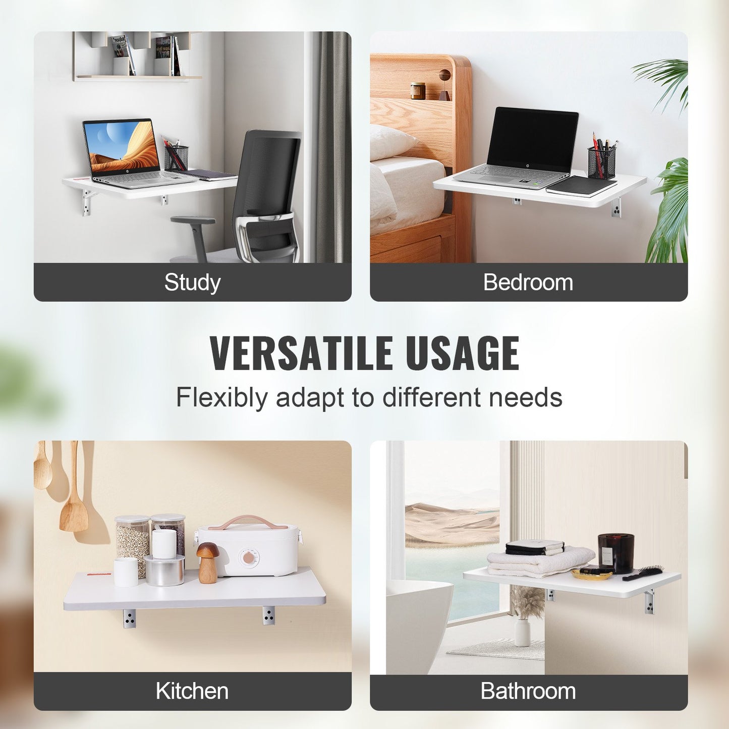 VEVOR Wall Mounted Folding Table, Wall Mount Drop Leaf Tables, Wooden Floating Desk