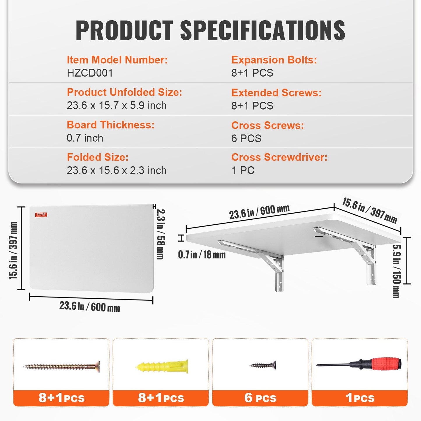 Wall-Mounted Foldable Desk, 0.6 x 0.4 m, 45 kg Capacity, Wooden Table