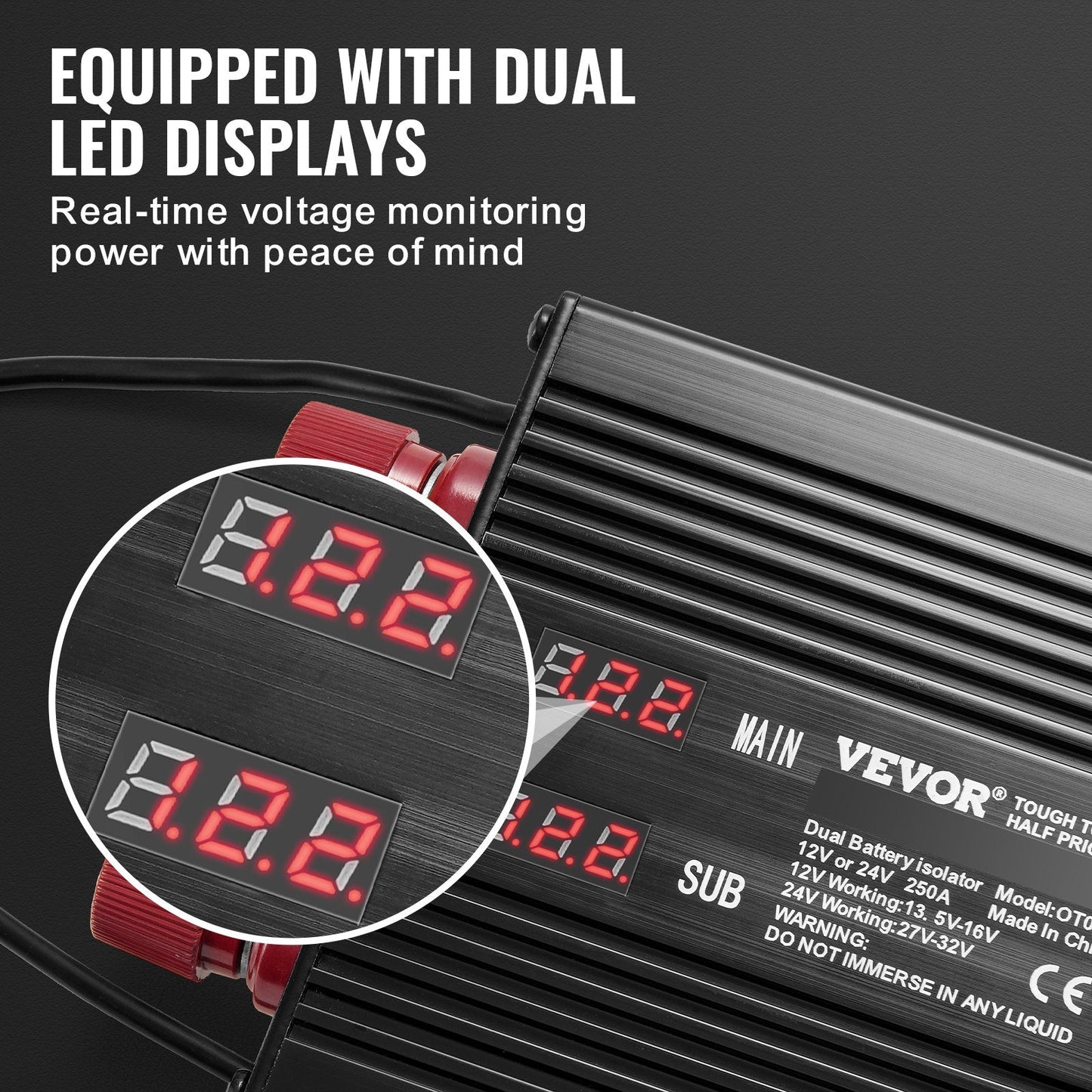 Dual Battery Isolator with LCD Display, 250A VSR for 12V/24V Systems