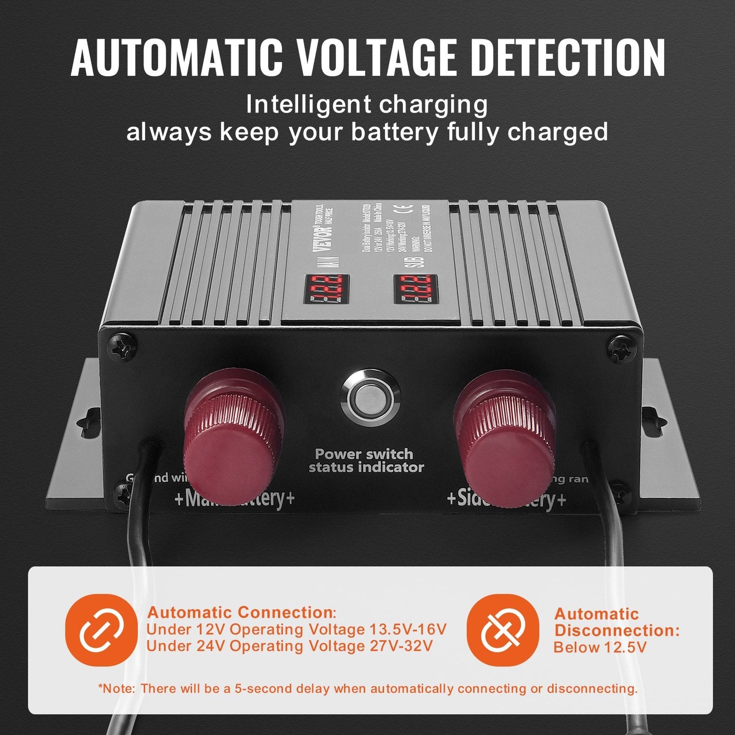 Dual Battery Isolator with LCD Display, 250A VSR for 12V/24V Systems