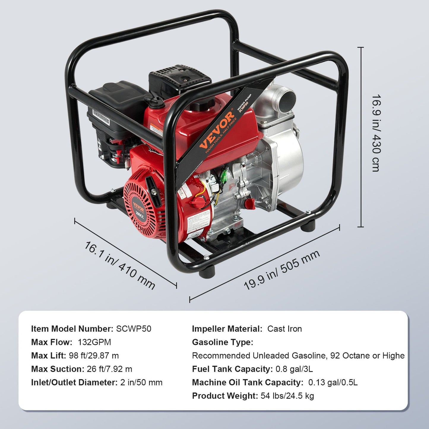 Gas-Powered 50 mm Water Transfer Pump, 7HP 4-Stroke, High Performance