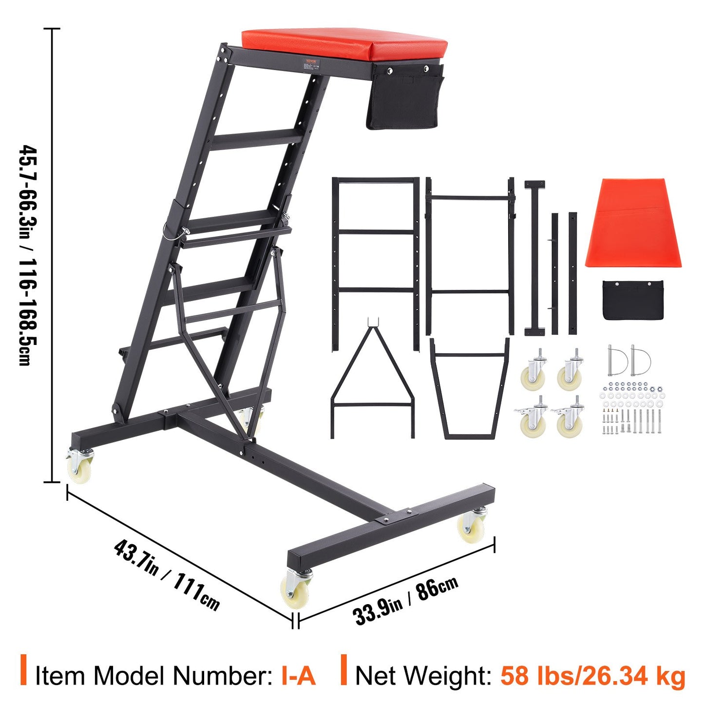 VEVOR Top Automotive Creeper, Engine Creeper with Adjustable Height 45.7" to 66.3",181.44KGS