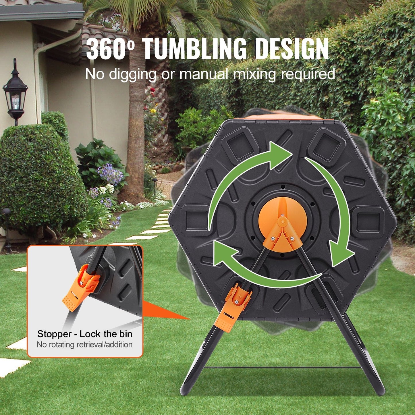 Outdoor Rotating Compost Tumbler with Sliding Door, 70L Capacity, 20kg Max Load