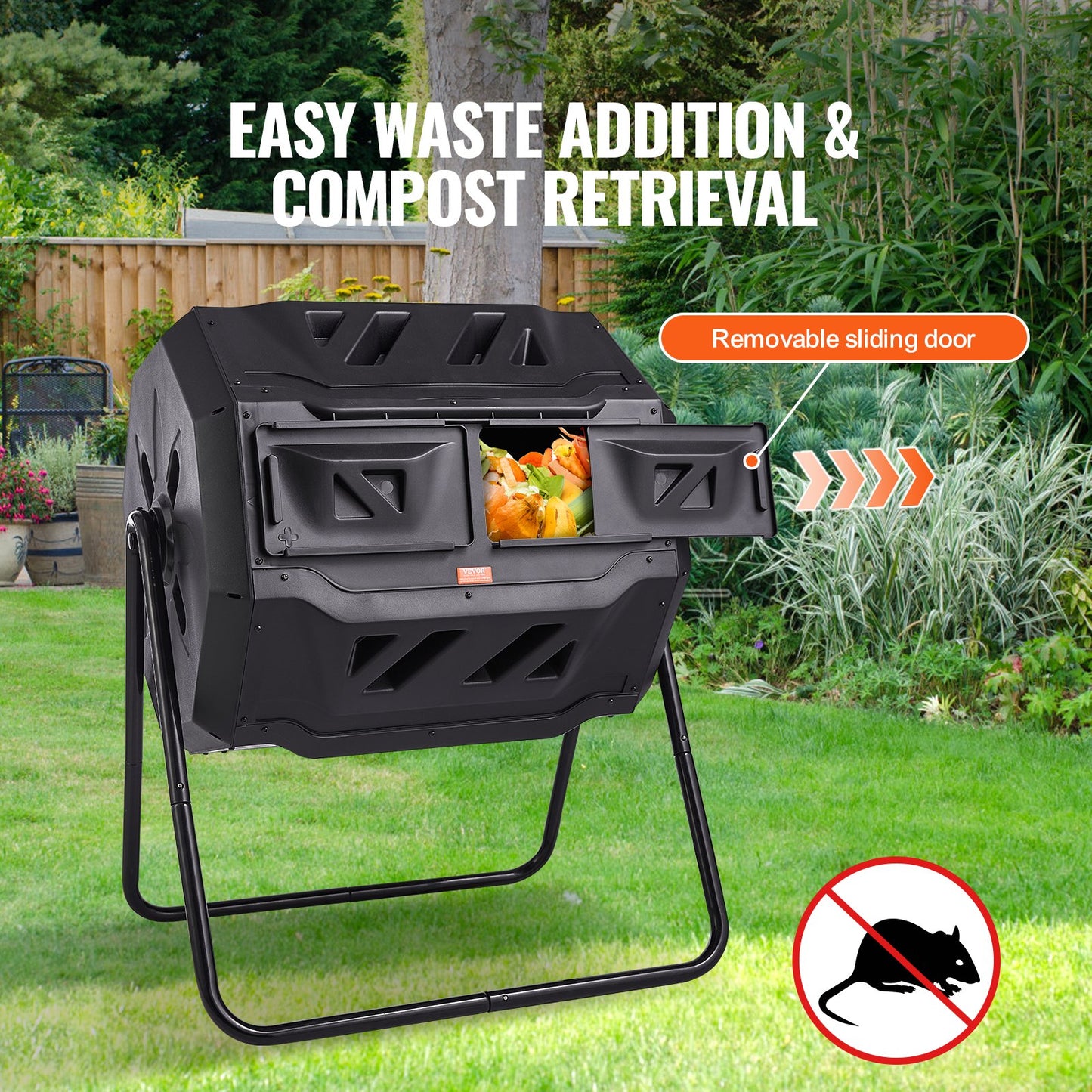 VEVOR Compost Bin 43 Gal Dual-Chamber Composter Tumbler Rotating Sliding Doors