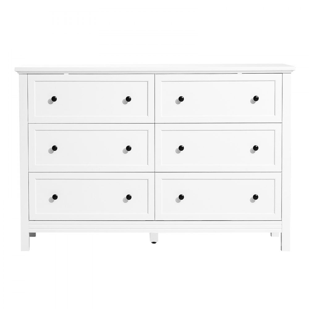 VEVOR 6 Drawer Dresser Wooden Chest of Drawer w/ Sliding & Anti-tip Device White
