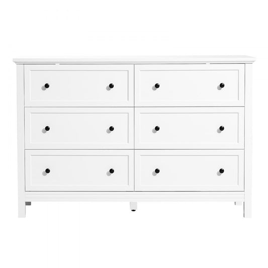 VEVOR 6 Drawer Dresser Wooden Chest of Drawer w/ Sliding & Anti-tip Device White