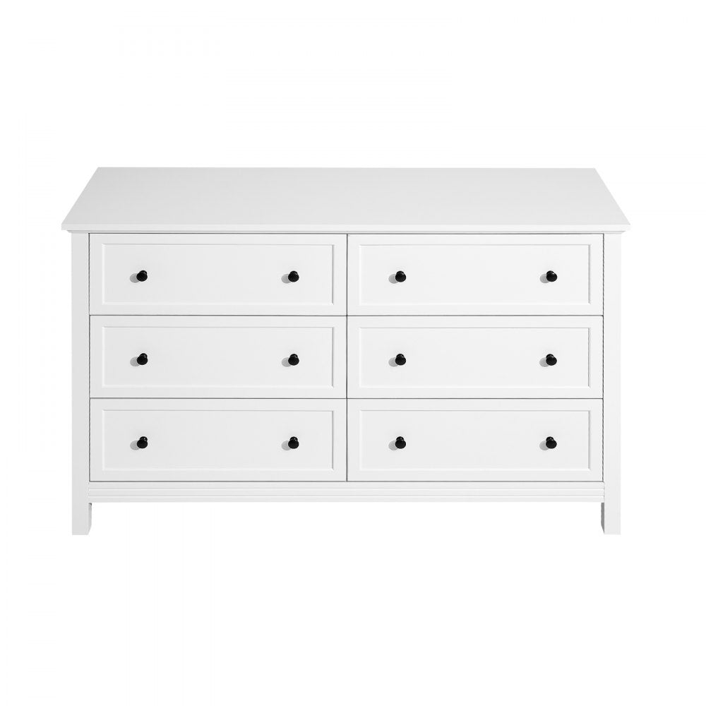 VEVOR 6 Drawer Dresser Wooden Chest of Drawer w/ Sliding & Anti-tip Device White