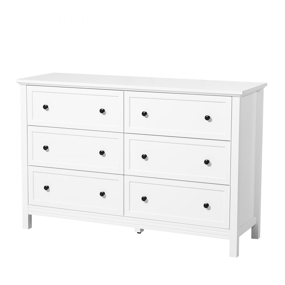 VEVOR 6 Drawer Dresser Wooden Chest of Drawer w/ Sliding & Anti-tip Device White