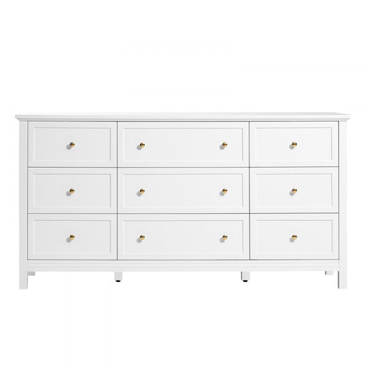 VEVOR 9 Drawer Dresser Wooden Chest of Drawer w/ Sliding & Anti-tip Device White