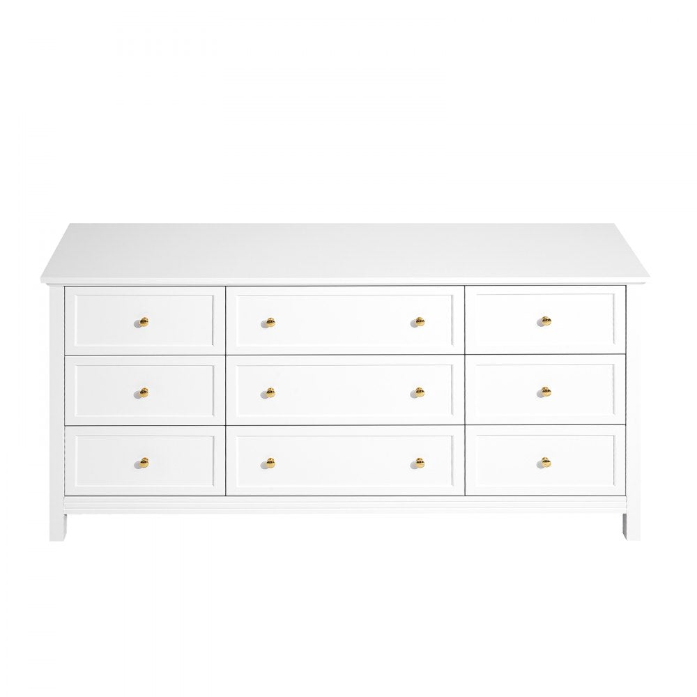 VEVOR 9 Drawer Dresser Wooden Chest of Drawer w/ Sliding & Anti-tip Device White