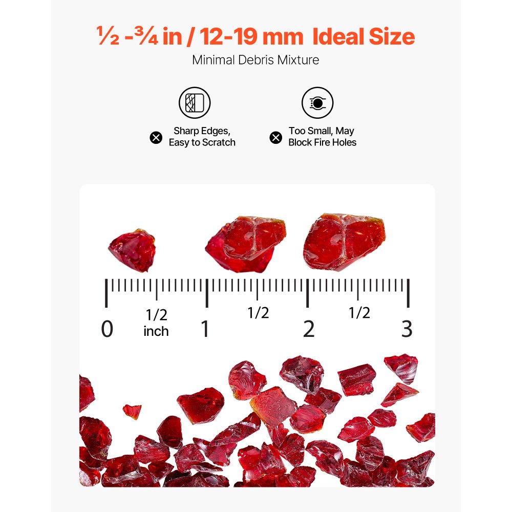 4.5 KG Fire Glass 19.05 mm Fireplace Glass Rocks for Fire Pit Table Red