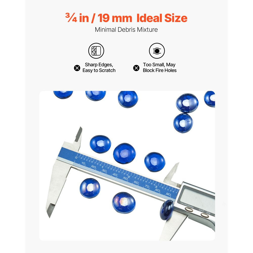 4.5 KG Fire Glass 19.05 mm Fireplace Glass Rocks for Firepit Cobalt Blue