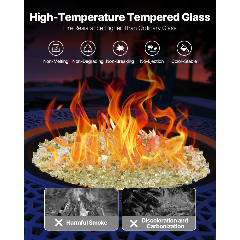 4.5 KG Fire Glass 12.7 mm Fireplace Glass Rocks for Fire Pit Table Gold