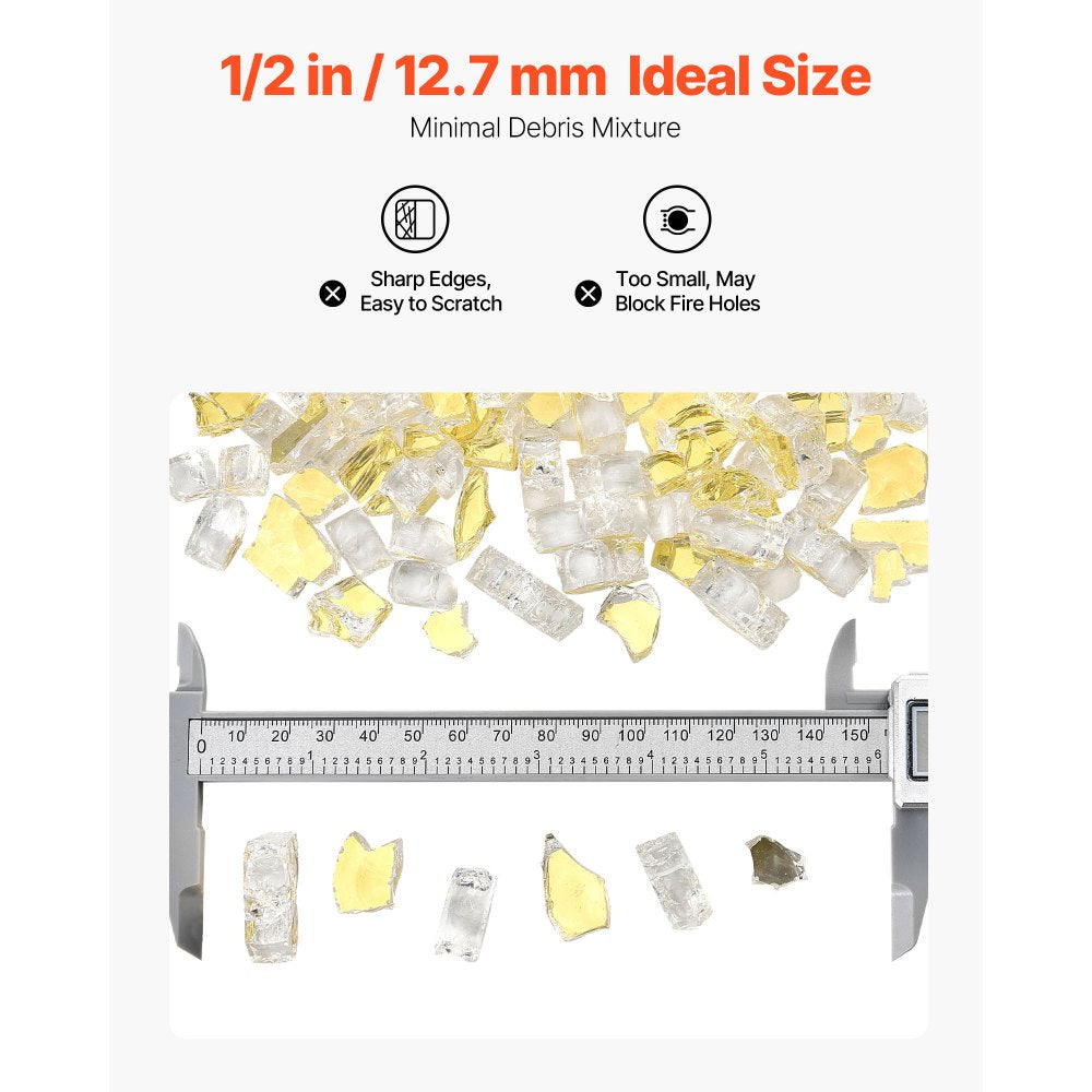 4.5 KG Fire Glass 12.7 mm Fireplace Glass Rocks for Fire Pit Table Gold