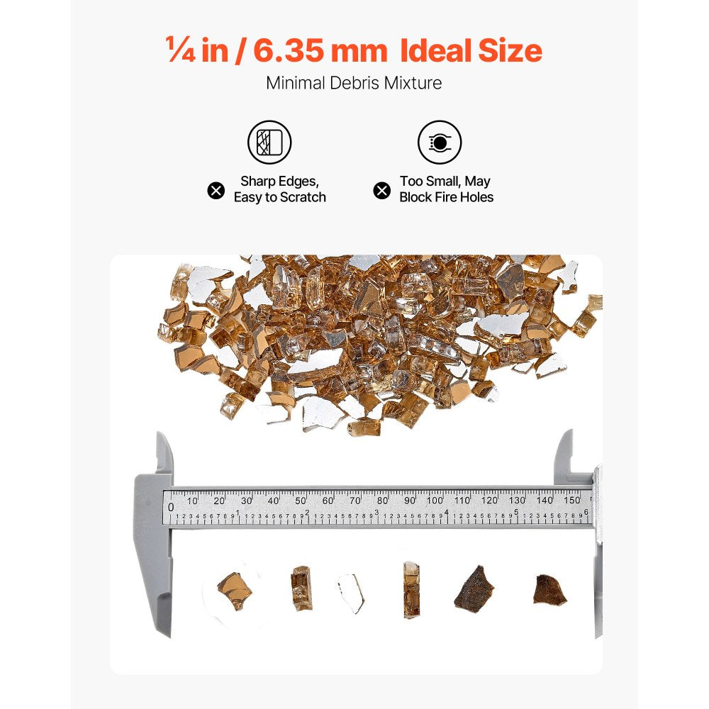 4.5 KG Fire Glass 6.35 mm Fireplace Glass Rocks for Fire Pit Table Copper