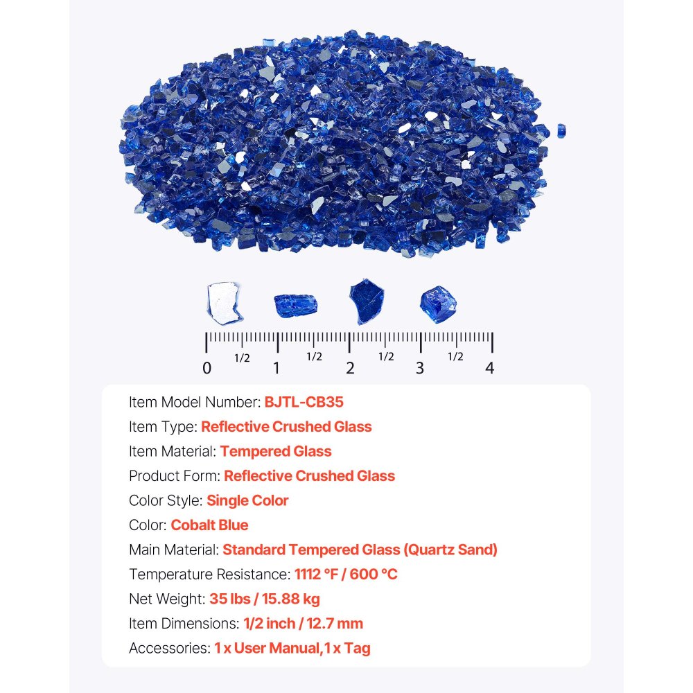 15.88 KG Fire Glass 12.7 mm Fireplace Glass Rocks for Fire Pit Cobalt Blue