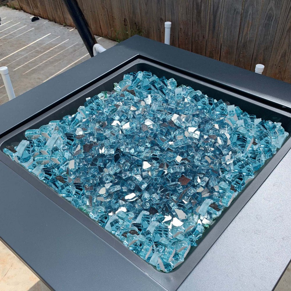 9 KG Fire Glass 12.7 mm Fireplace Glass Rocks for Fire Pit Aqua Blue