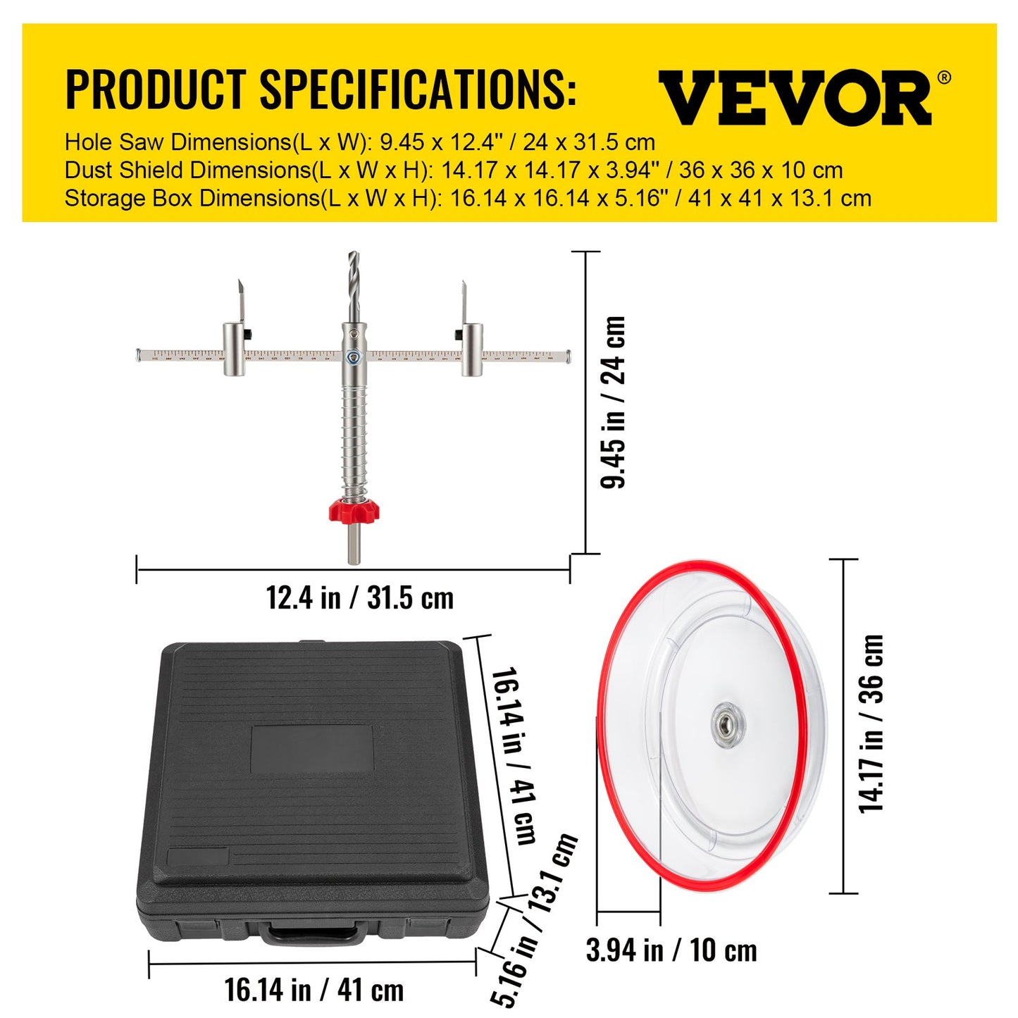 VEVOR Adjustable Hole Saw Cutter Kit, 1-5/8\" to 11-13 /16\" (40-300 mm), Recessed