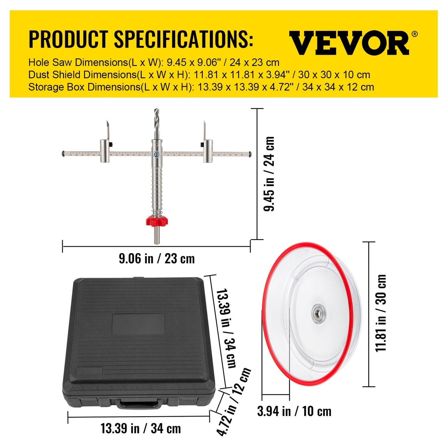 Adjustable Hole Saw Kit 40-200 mm with Dust Shield & Storage Box