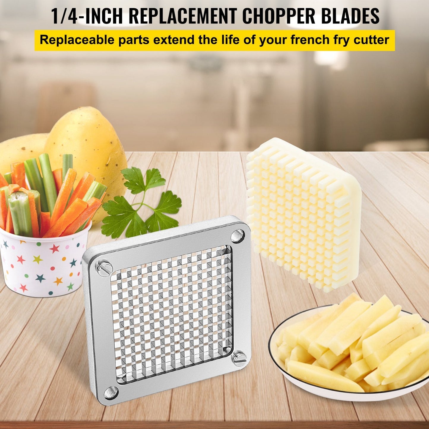 French Fry Cutter Replacement Set, Stainless Steel Blade & Push Block, 1/4 Meter
