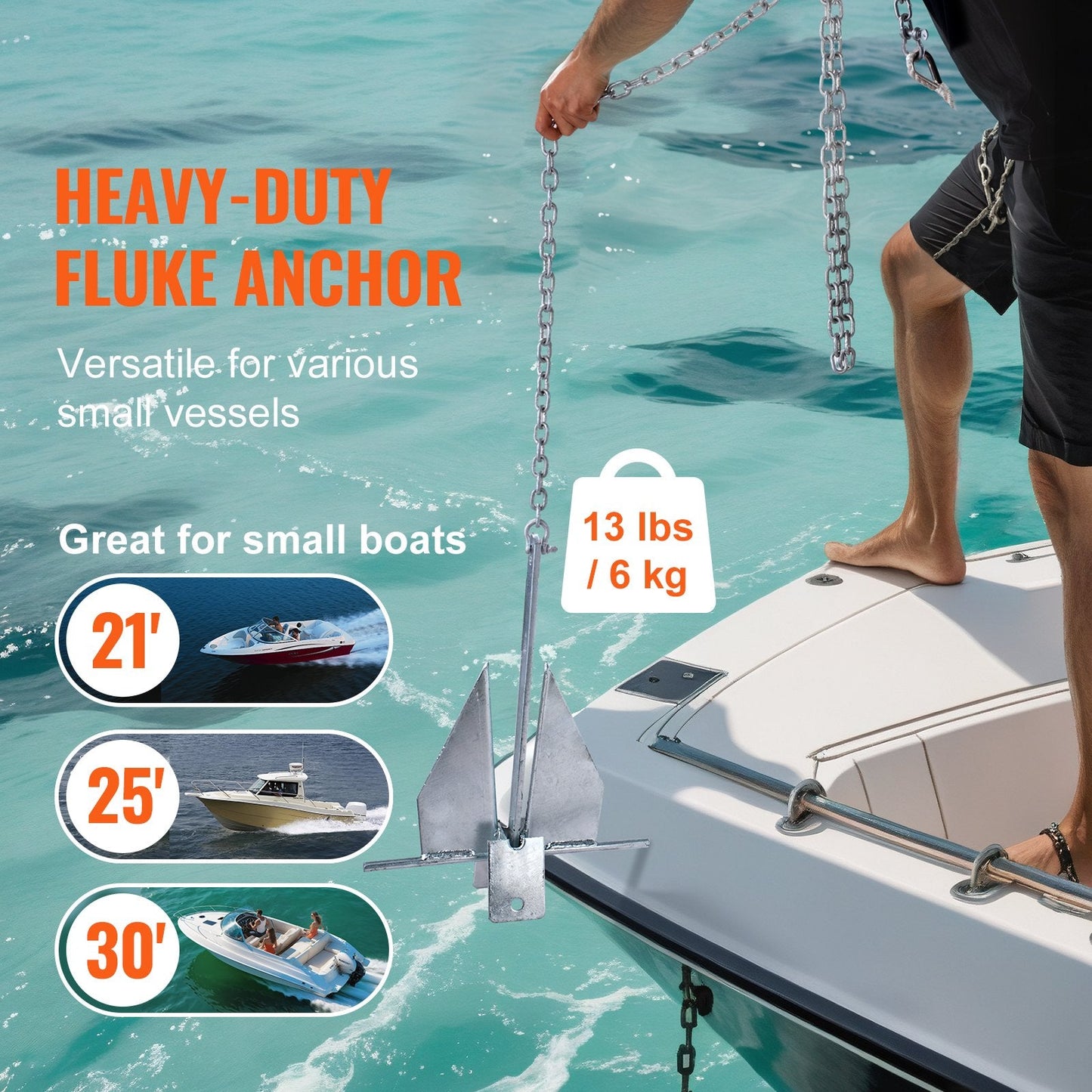 Galvanized Steel Fluke Anchor Kit with Chain, Rope & Shackles (6 kg)