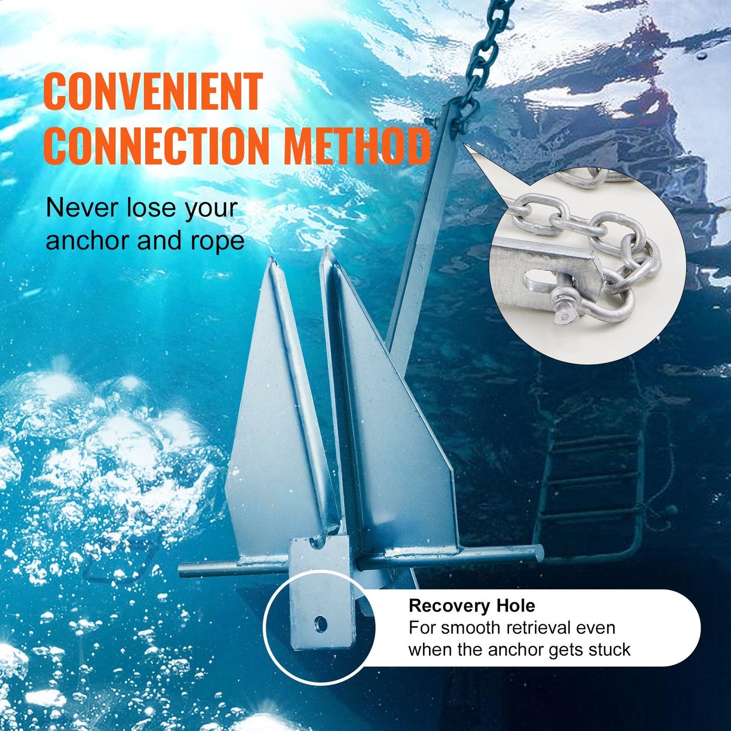 Galvanized Steel Fluke Anchor Kit with 4 kg Anchor and 22.86 m Nylon Rope
