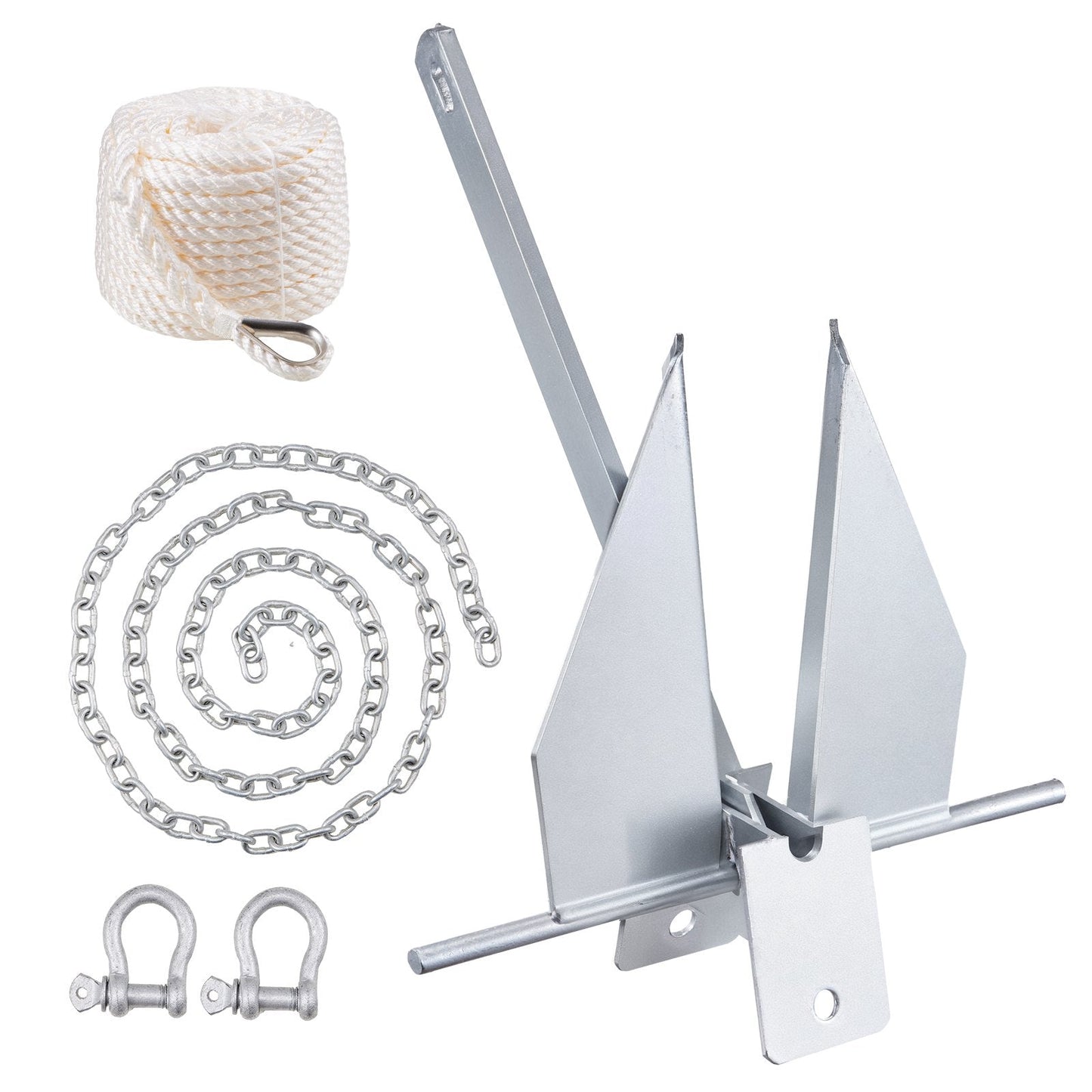Galvanized Steel Fluke Anchor Kit with 4 kg Anchor and 22.86 m Nylon Rope