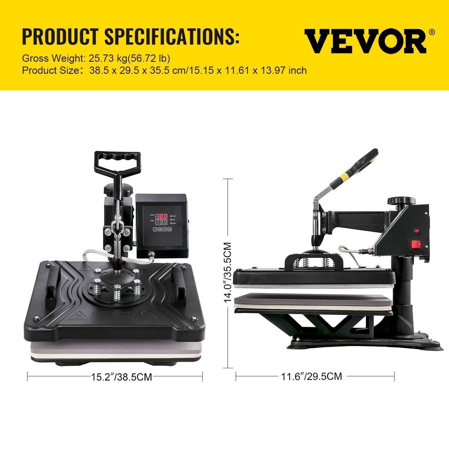Digital Clamshell Heat Press Machine, 29x38cm, 360° Rotation, 1050W Power
