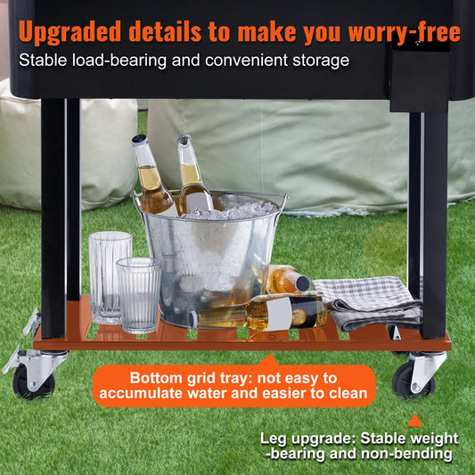 Large 80QT Portable Rolling Cooler Cart with Wheels & Opener, Black (18 kg)