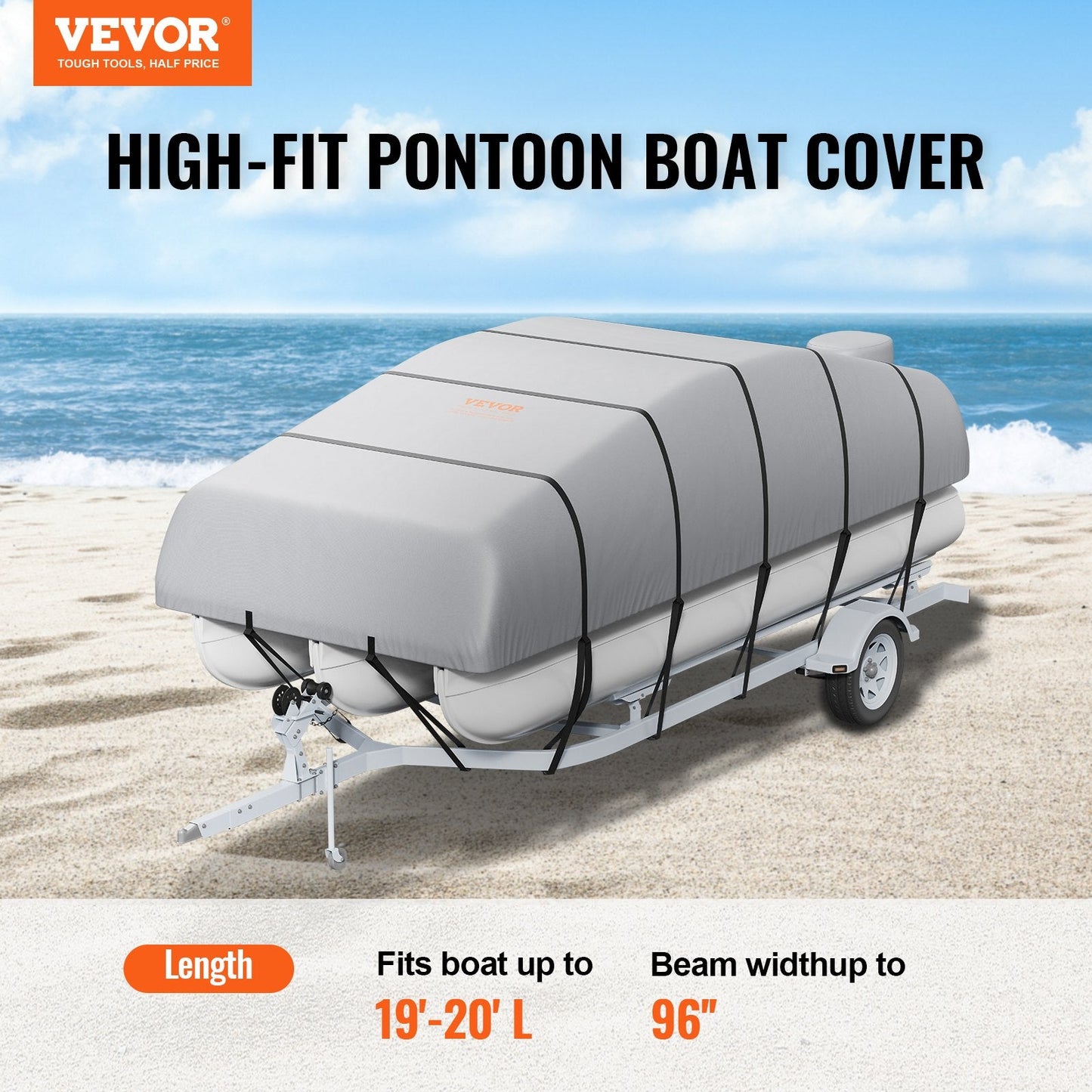 Waterproof 800D Pontoon Boat Cover for 5.8-6.1m Boats with Storage Bag