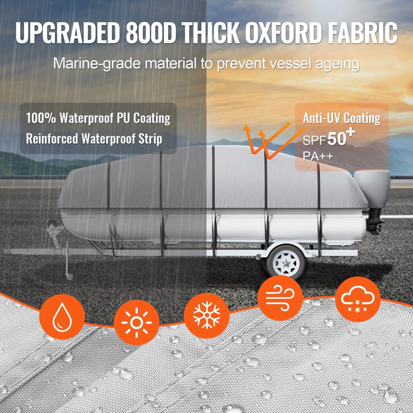 Waterproof 800D Pontoon Boat Cover for 5.8-6.1m Boats with Storage Bag