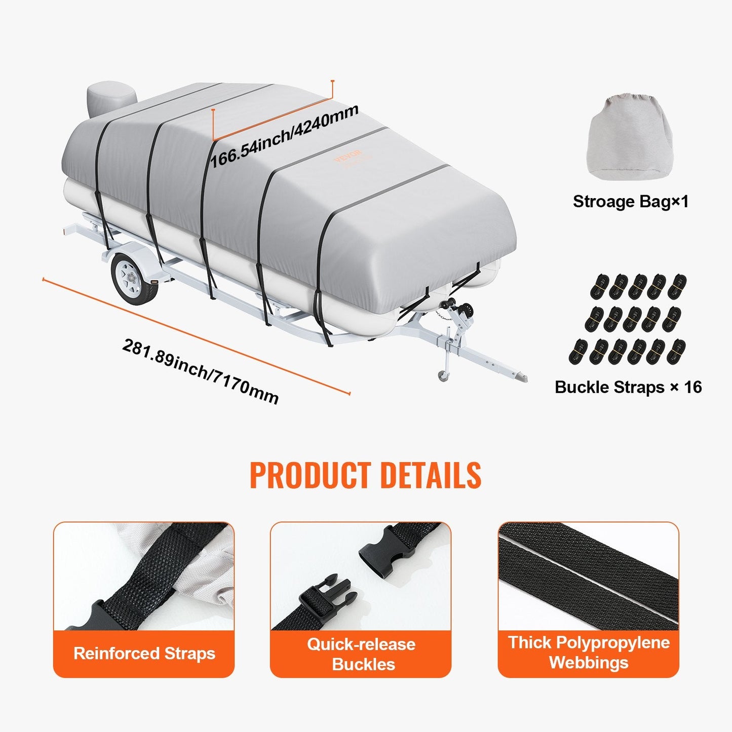 Waterproof 800D Pontoon Boat Cover for 5.8-6.1m Boats with Storage Bag