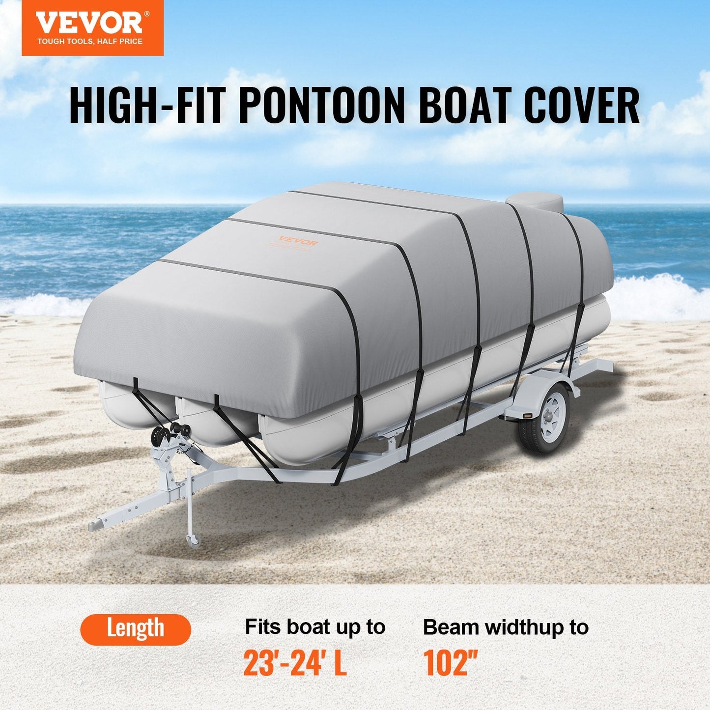 Durable 800D Waterproof Pontoon Boat Cover for 7-7.3 Meter Boats with Bag